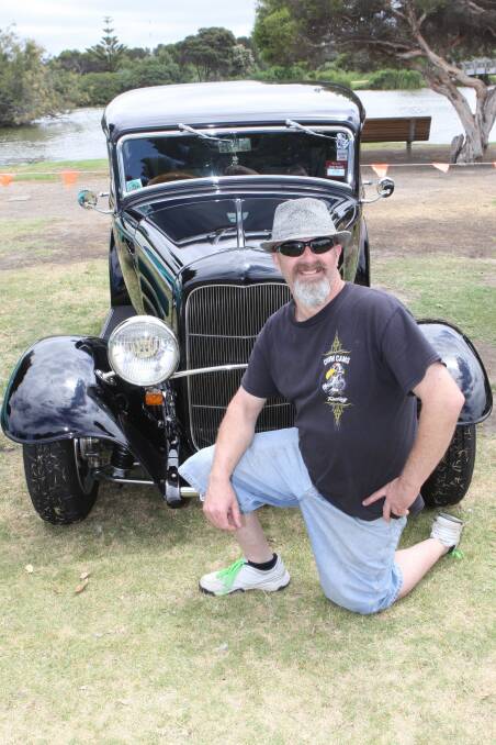 On show: Jack McConnell with the 1932 Ford Tudor that he spent about 17 years building which was on display at the Lake Pertobe on Monday.