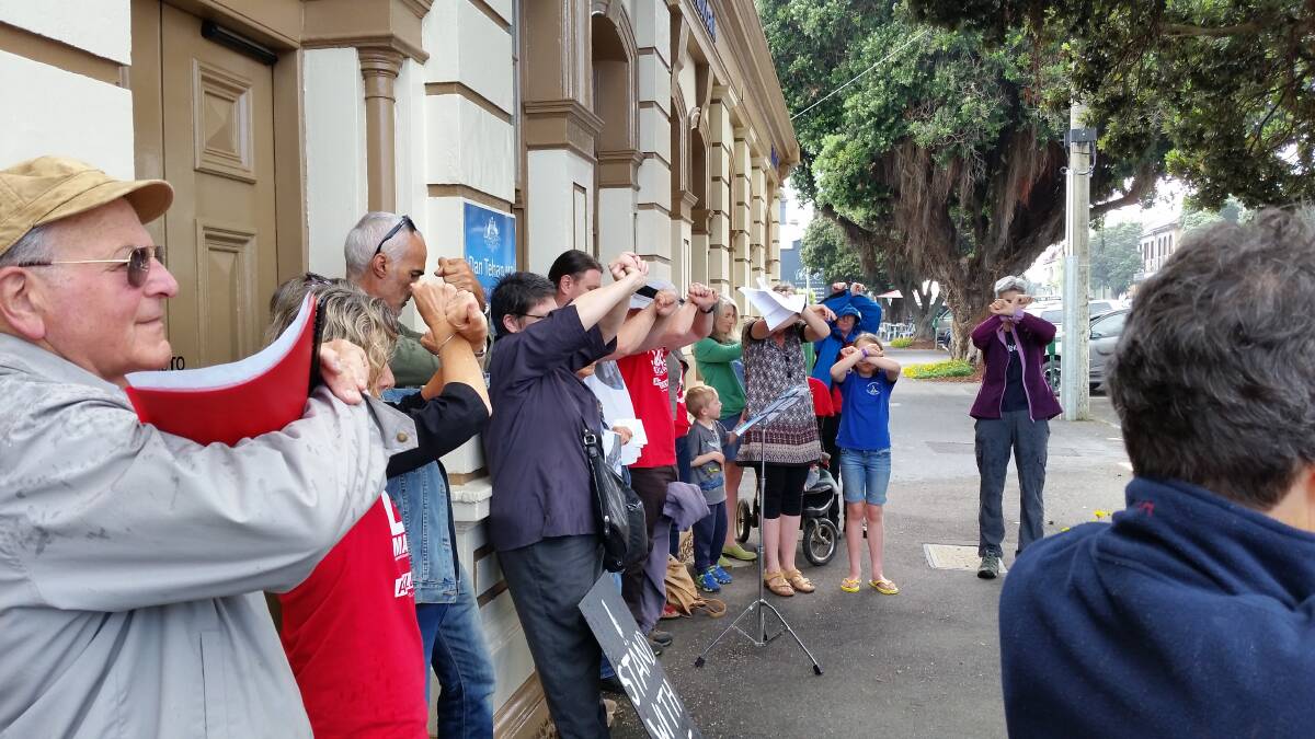 Protest: Refugee advocates from Love Makes a Way hold vigil outside Wannon MP Dan Tehan's office last Friday as part of a week-long nationwide peaceful campaign.