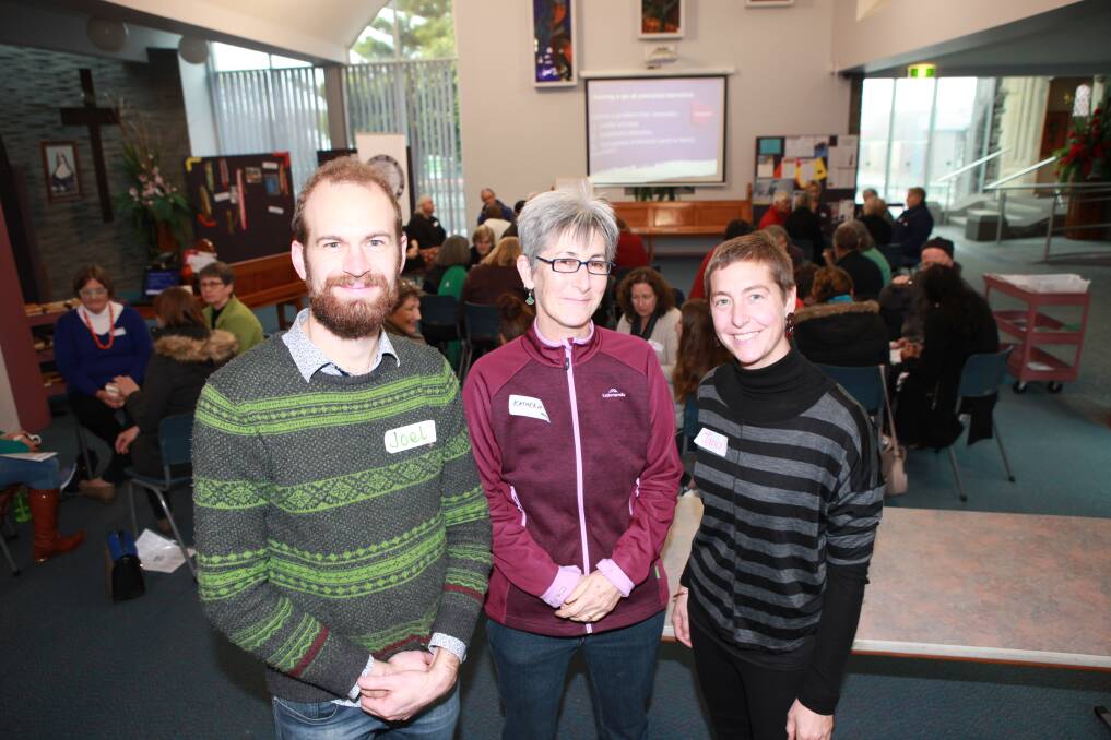 Joel Marlan-Tribe, Katherine Stewart and Jana Favero at the Right Track workshops which aim to equip people to have conversations about the plight of asylum seekers.