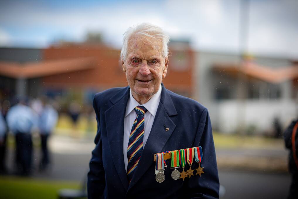 Jack Bullen made the trip back to his former home town of Warrnambool for the Anzac Day service where he laid a wreath on behalf of Legacy. Picture Eddie Guerrero