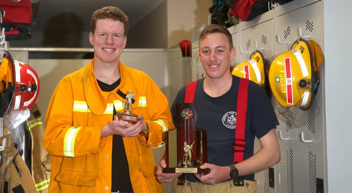 Honoured: Encouragement Award winner Aaron Hume and Warrnambool Firefighter of the Year award winner Chris Sharam. Picture: Amy Paton 