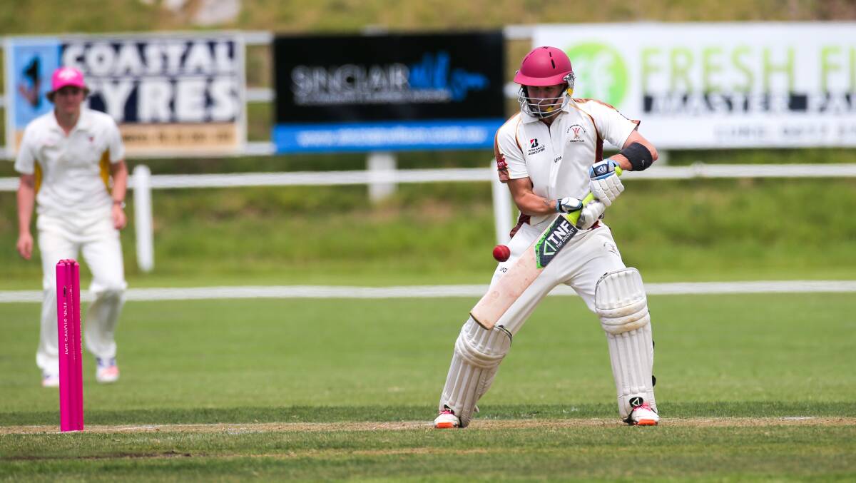 IN FORM: East Warrnambool batter Mark Murphy shapes to cut the ball in his 107 not out innings. Picture: Rob Gunstone