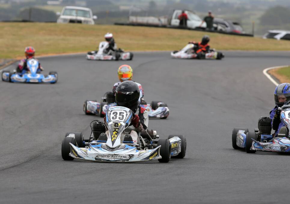 STRONG MOVE: Jordan Malcolm makes a move into the lead before going on to win the KA4 junior heavy title on the weekend. 