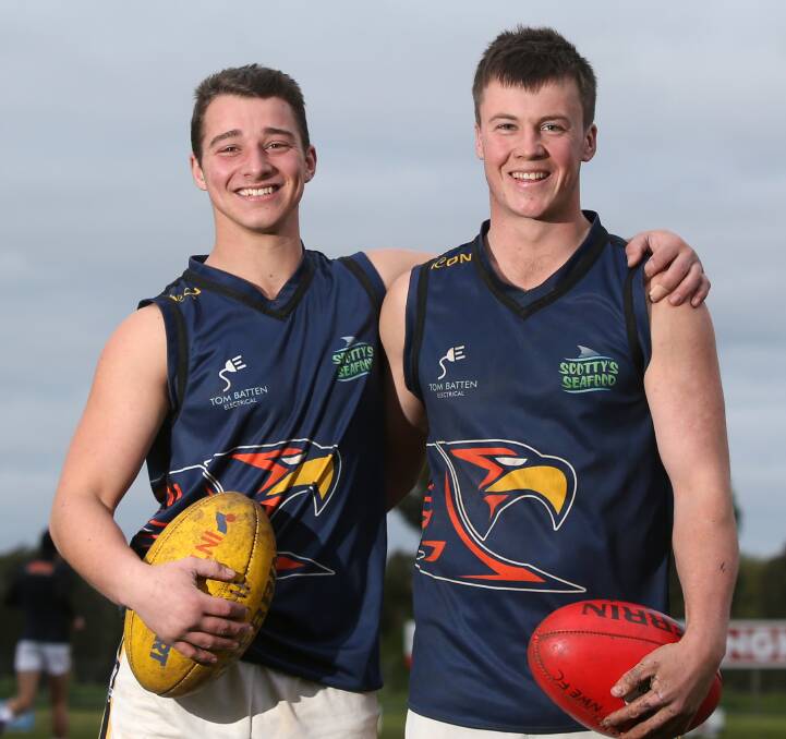 PRIME POSITION: North Warrnambool Eagles' Sam Curtis and Liam Lyons are preparing for a HFNL reserves grand final against Terang Mortlake. Picture: Vicky Hughson