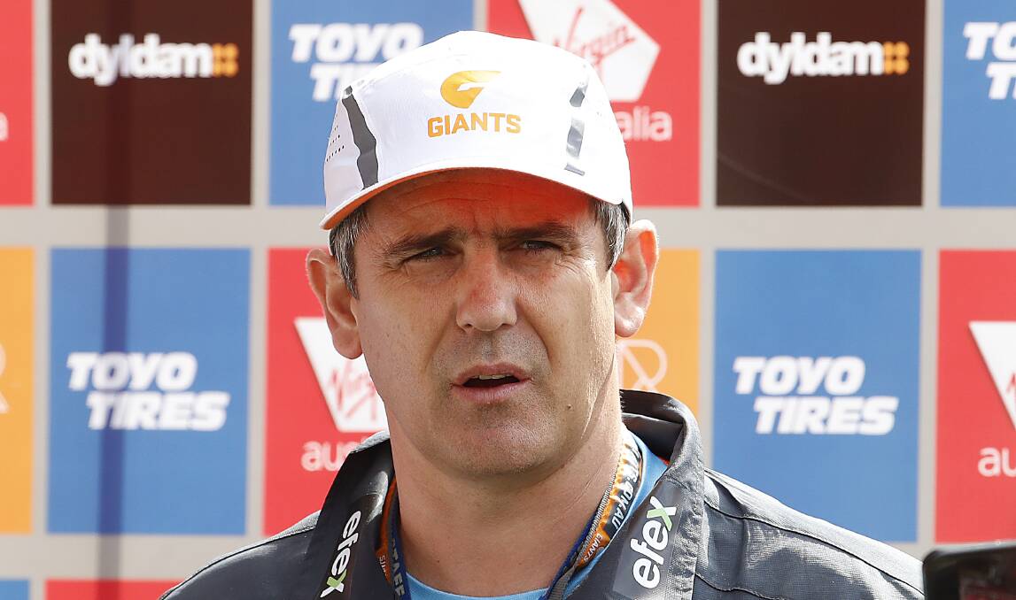 PREPARED: GWS Giants head coach Leon Cameron talks to the media during a training session ahead of their preliminary final against Richmond. Picture: AAP Image/Daniel Munoz