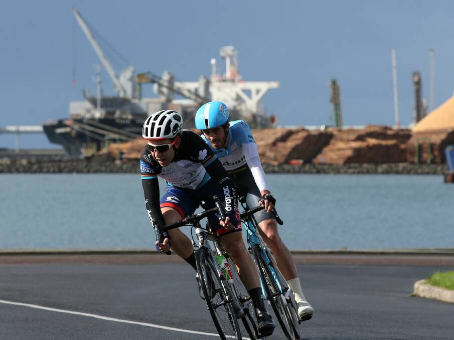 HOME TURN: Cyclists turn the corner on the Portland foreshore. Picture: Con Chronis