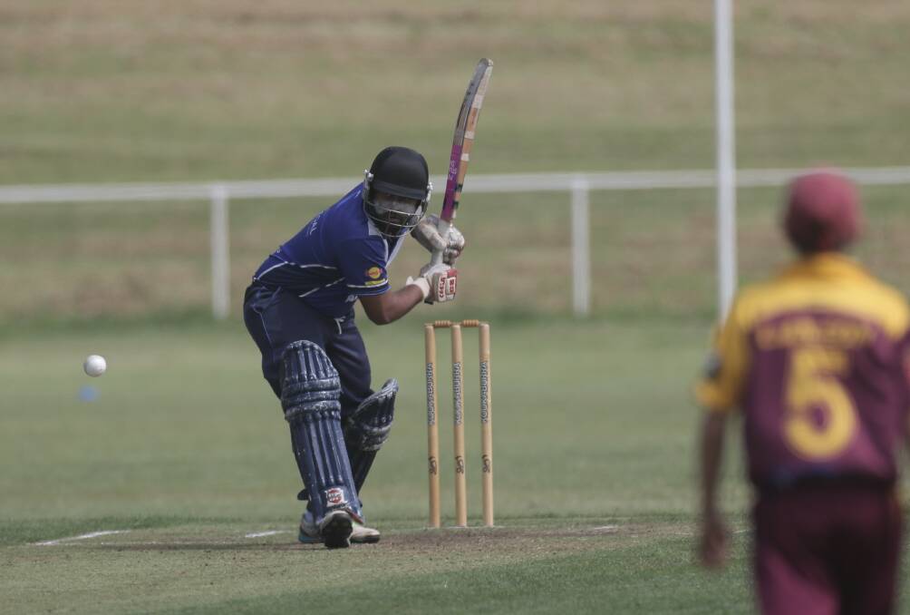 CLOSE EYE: Russells Creek's Rukshan Weerasinghe, who made 43 not out, watches the ball. Picture: Nick Ansell