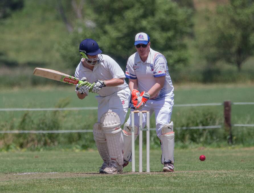 ON THE MOVE: Cobden's Carl Trewin takes a run, knocking the ball to square leg in the club's big victory over Terang on Saturday. Picture: Christine Ansorge