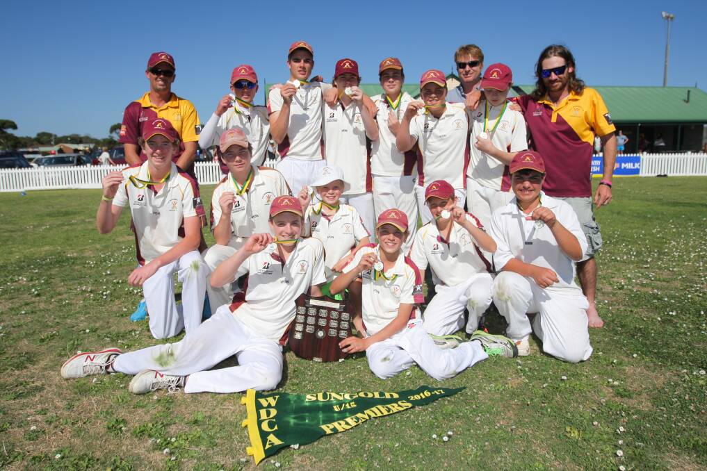WINNERS ARE GRINNERS: East Warrnambool's under 15s after their maiden junior premiership. Picture: Morgan Hancock