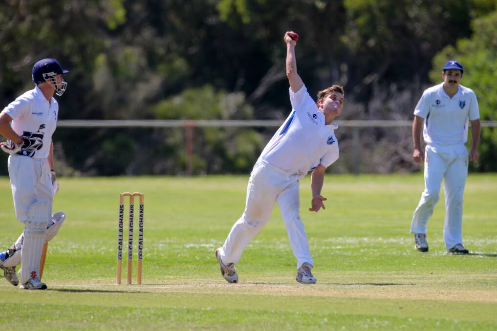 Russells Creek bowler Joe Kenna rolls a delivery in. Picture: Rob Gunstone