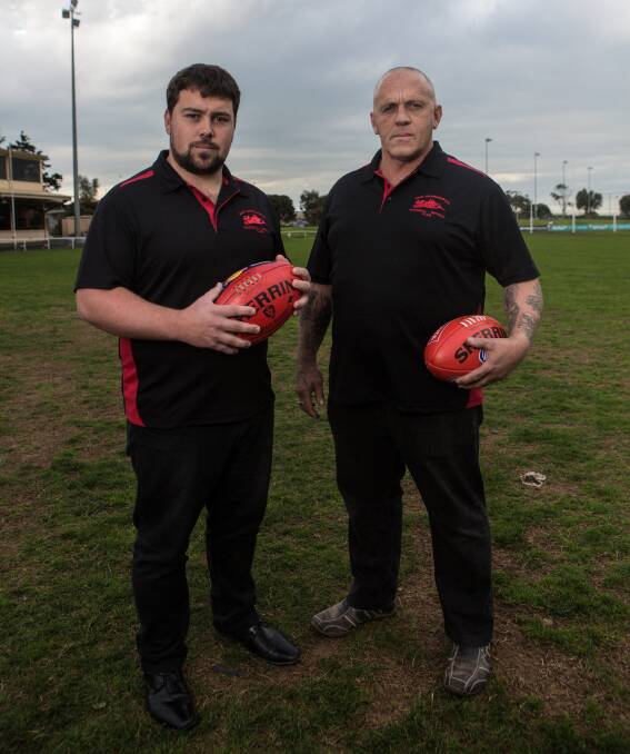 FAMILY TRADITION: East Warrnambool's Rikki Stewart will play his 100th game alongside his father, Glenn, who is playing his 250th. Picture: Christine Ansorge