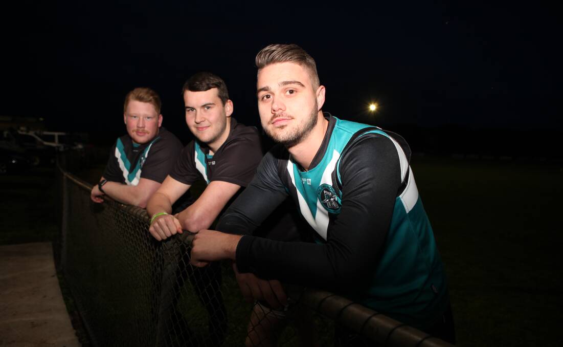 COMMITMENT: Luke Tebble, Bailey Kemp and Jake Richardson have travelled to Kolora-Noorat from Ballarat to play a key role in the Power's season. Picture: Nick Ansell