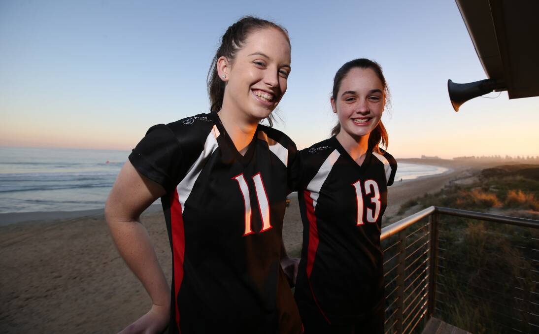 YOUR SERVE: Lauryn Keeley, 16, and Gabby Lougheed, 14, are set to head to the Australian Junior Volleyball Championships next week. Picture: Amy Paton