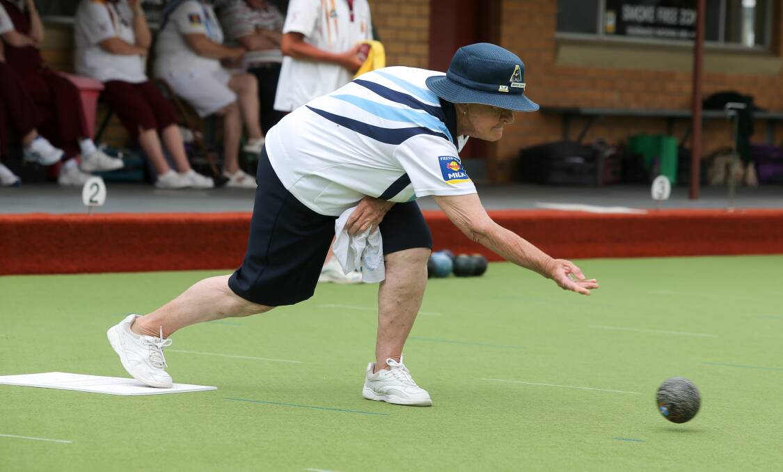 WINNERS ARE GRINNERS: Koroit bowler Maureen Gavin gets set to release her bowl. Picture: Rob Gunstone