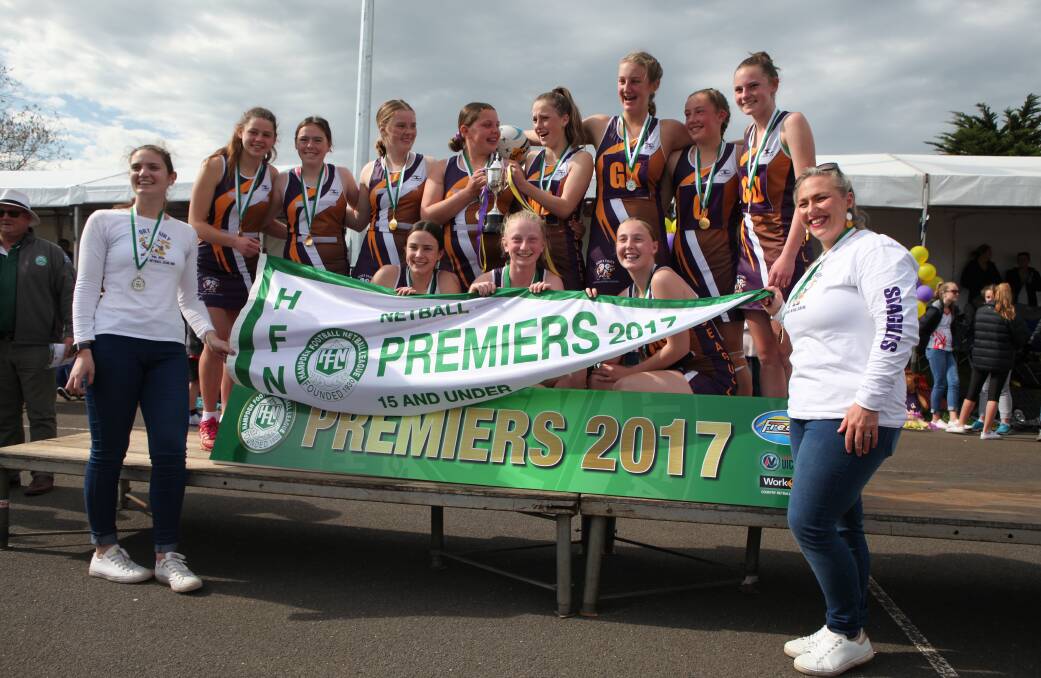 JOY: Port Fairy celebrates its 15 and under premiership. Picture: Nick Ansell