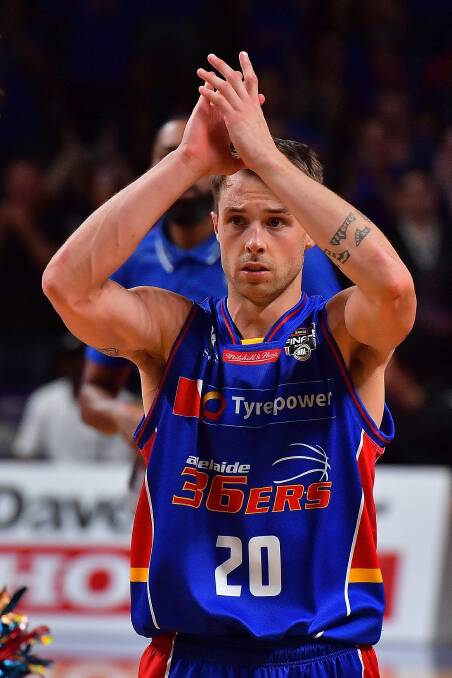 WINNER: Nathan Sobey reacts to the crowd after helping his Adelaide 36ers to victory over Illawarra in the NBL semi-final. Picture: Daniel Kalisz/Getty Images