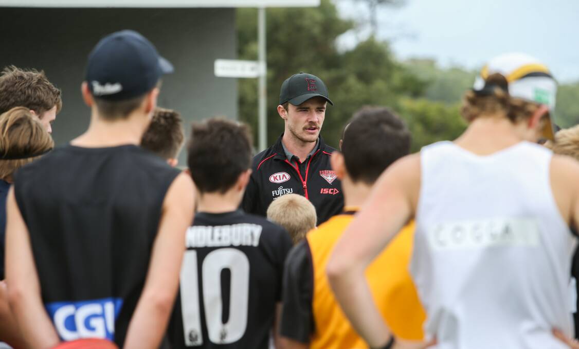 ADDRESS THE TROOPS: Koroit football export Marty Gleeson was back at Victoria Park to address the Saints academy. Picture: Amy Paton