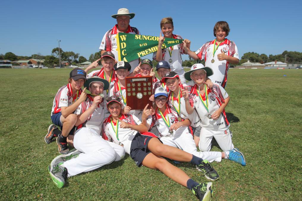 TOP CLASS: Koroit Cricket Club players celebrate after winning the under 13s premiership. Picture: Morgan Hancock