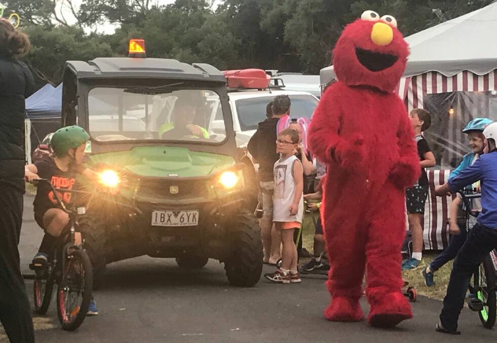 Park life: Timboon's 'Elmo' was among the crowds ringing in the new year at the city's caravan parks on Sunday night.