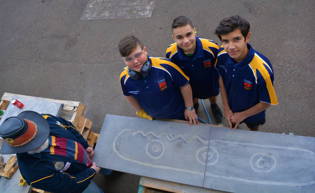Future: Warrnambool teenagers Isaac Dalton, 13 Tori Miller, 14 and Jordon Chivers, 15 are looking forward to seeing their work at the entrance to SW TAFE for future generations.