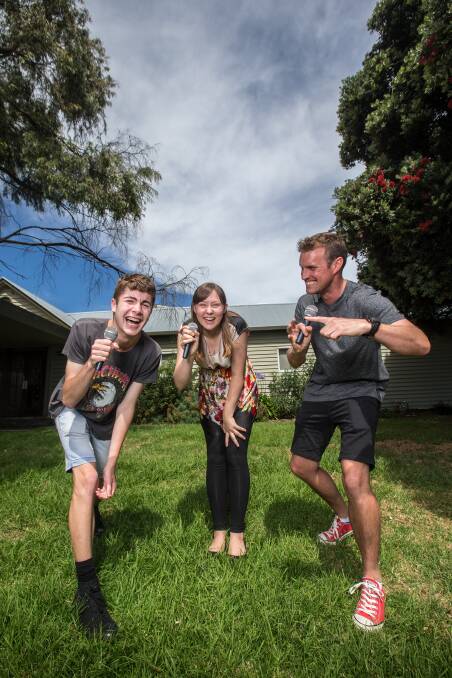 Jokers: Upcoming class clowns Connor Gurry, 15, Caitlin Garner, 16 and Dirty Angel Comedy funnyman Aiden Nicolson are testing their funnies before a National competition in March. Picture: Christine Ansorge.