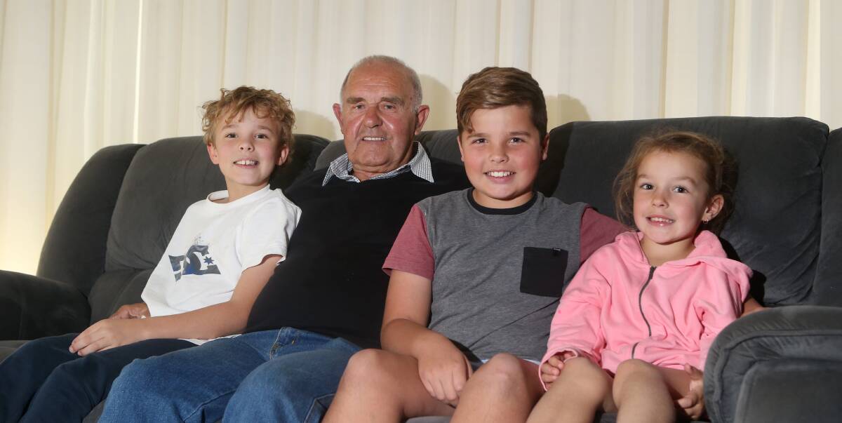 Going strong: Twenty-five years after his liver transplant, survivor Brian Klemm is grateful to spend time with his grandchildren Joel, 9, Brock, 11, and Keely, 5. Picture: Amy Paton