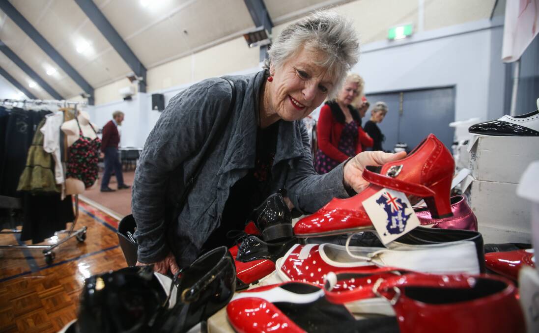 Heaven: Port Fairy's Mary Harris was making sure her red heels would keep her dancing at Friday's dance festival event at St Pius Hall. Pictures: Amy Paton