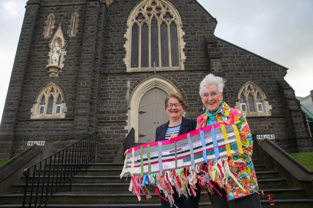 Loud: Moving Forward members Marie Morgan and Merran Koren are hosting a labyrinth walk and indoor loud fence at St Joseph's Church this Sunday in response to the Royal Commission into child sexual abuse. Picture: Rob Gunstone
