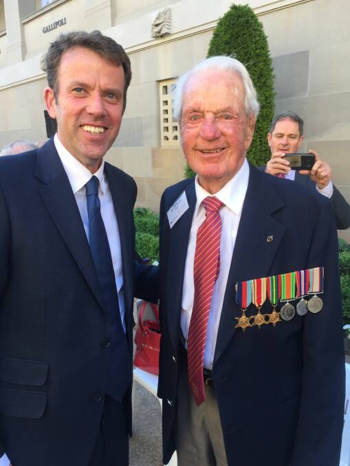 Honour: Australian Veterans' Affairs Minister Dan Tehan and Warrnambool Veteran Mr John Bullen marked the 75th anniversary of the Battle of El Alamein at the Australian War Memorial in Canberra on Monday.