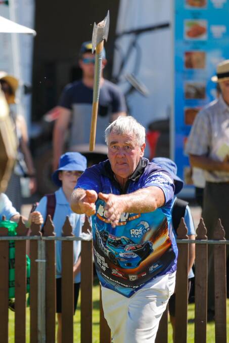 Watch out: John McCartney of Beaufort showed why he has a reputation as one of the region's best during this year's axe throwing competition.