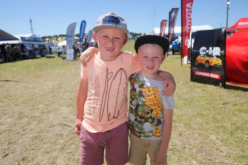 Brothers: Riley Giblin, 7, and Ashton Giblin, 5 of Warrnambool are following in their grandparents' 36-year tradition of attending Field Days. Pictures: Morgan Hancock