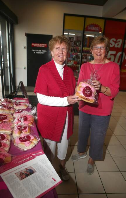 Baker's support is a delight: Phyllis McLeish and Helene Westwood support Breast Cancer Network Australia's pink bun campaign. Picture: Amy Paton