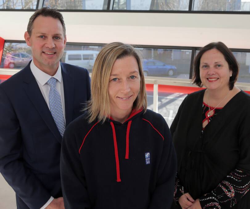 All a board: South West TAFE CEO Mark Fidge, VCAL Teacher Sharna Westley and chairwoman Felicity Melican make up some of the new board. Picture: Rob Gunstone