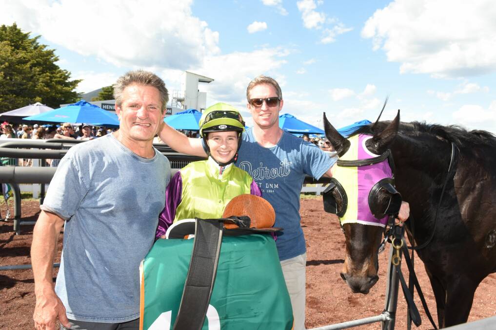 Winners: Warrnambool trainer Geoff Withers and jockey Georgina Cartwright after winning the William Thomson Dunkeld Cup. Pictrure: Todd Nicholson/Racing Photos