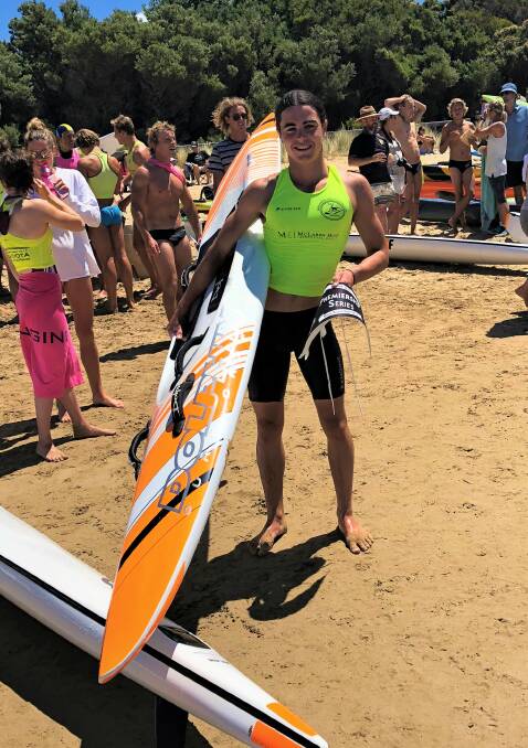 SURPRISE WINNER: Warrnambool Surf Lifesaving Club Brayden Casamento stormed home to take the win in the open board final at the Victorian Masters Championships in Lorne on Saturday.
