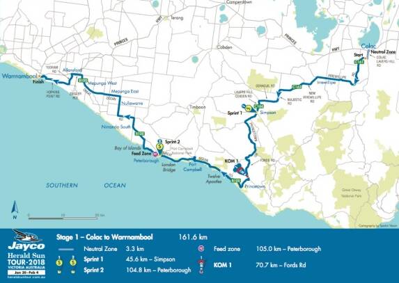 The Jayco Herald Sun Tour stage one course map.