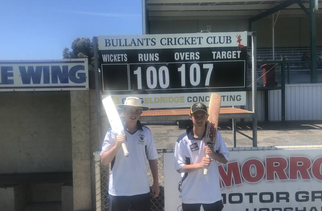 CENTURIONS: Merrivale's Theo Opperman (left) and Fletcher Cozens both scored centuries in Warrnambool's win over West Wimmera. 