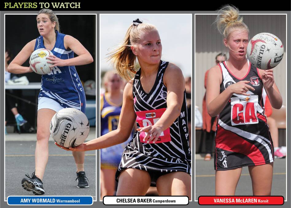 ON THE SEARCH: Warrnambool's Amy Wormald, Camperdown's Chelsea Baker and Koroit's Vanessa McLaren will be players to keep your eye on as their sides push for premiership success.