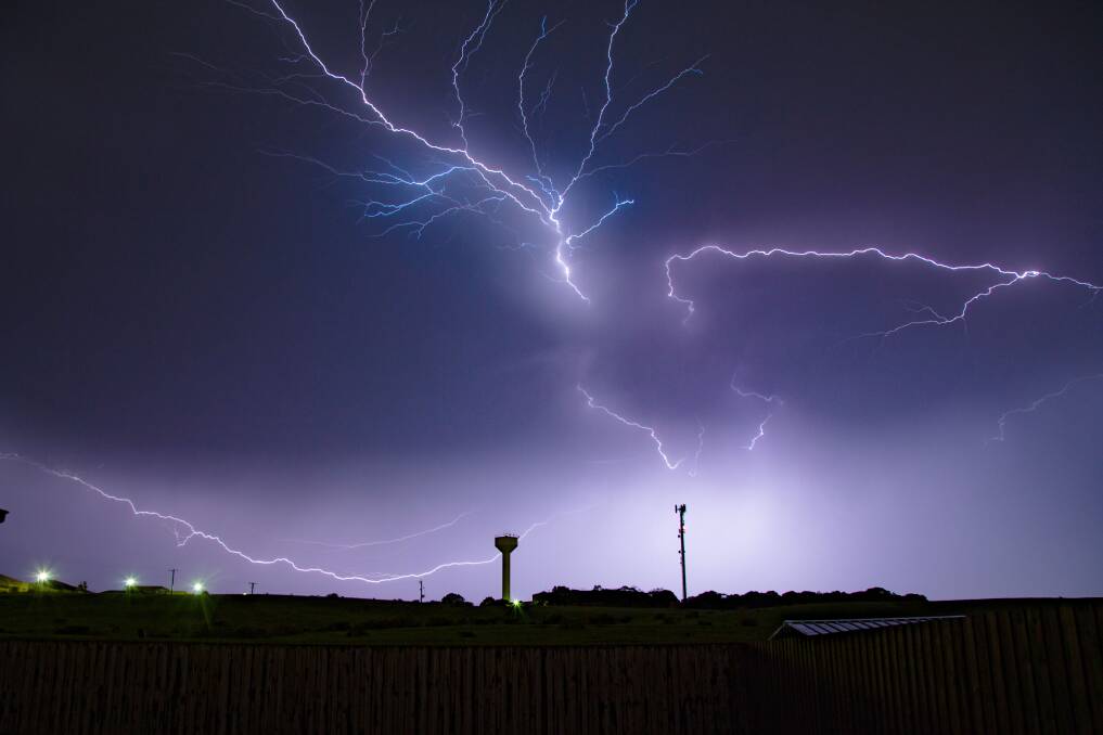 Flash: Lightning filled the sky and thunder rolled over Warrnambool during the weekend's thunderstorm. Picture: Corey Gibson Photography