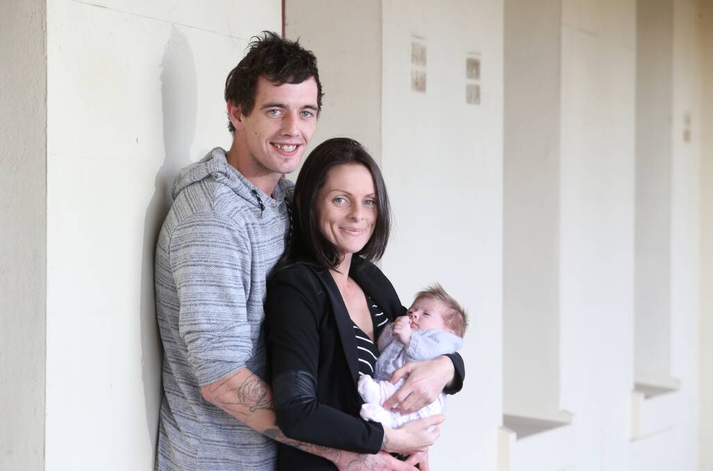 Early surprise: Frankie was born six weeks before her due date. Pictured Josh Potter, Kristy White and Frankie Lee Potter. Picture: Vicky Hughson