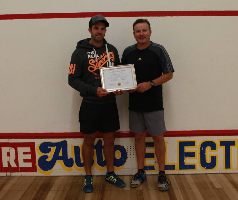 Warrnambool Squash Club president Shaun Stapleton and treasurer Jason Bilson are proud to have been named club of the year.