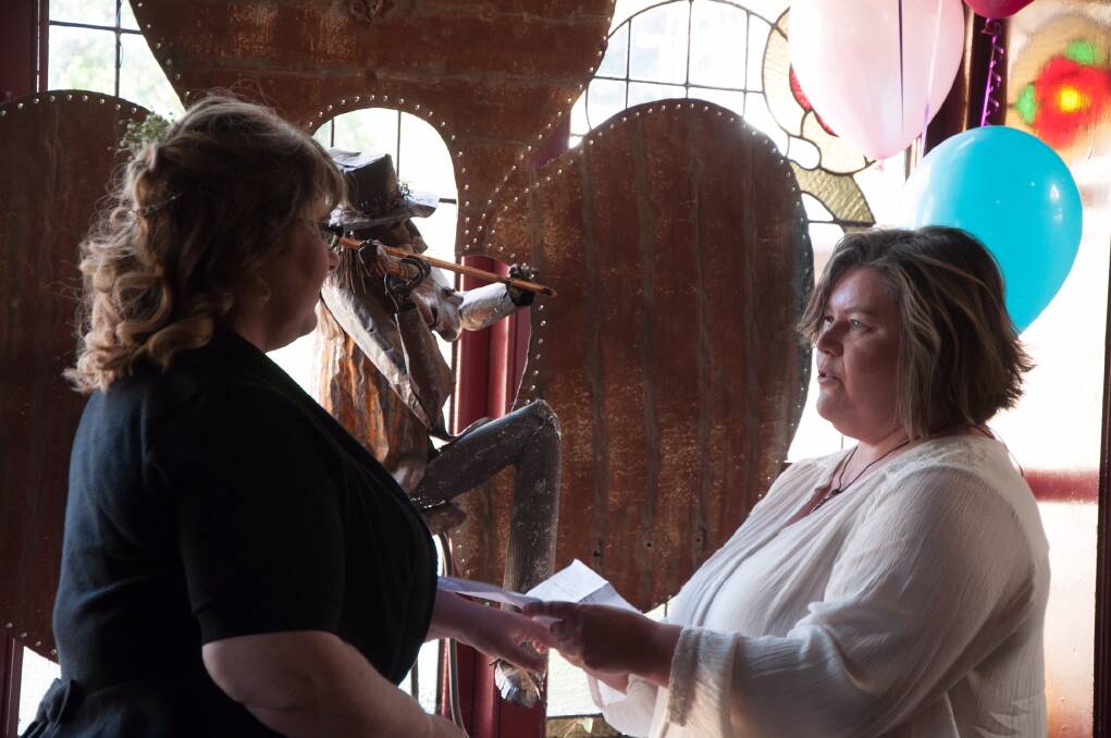 Overwhelmed by love: South-west couple Shayne and Jackie, who have been together for two years, held a traditional Irish hand-fasting ceremony at Mickey Bourke's Hotel in Koroit last week.