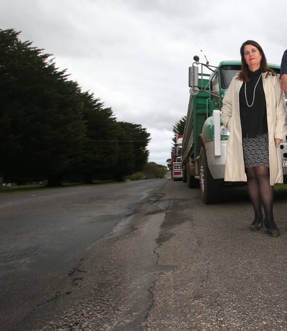 Call for funds: South-West Coast MP Roma Britnell earlier this year on a damaged section of the Hopkins Highway near Ellerslie. Picture: Amy Paton