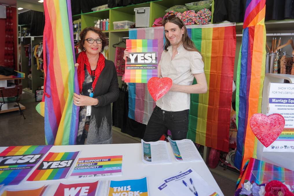 Brophy Family and Youth Services’ ‘Safe In The South-West’ co-ordinator Lyn Eales with Shane Hernan at Brophy's LGBTI hub.
