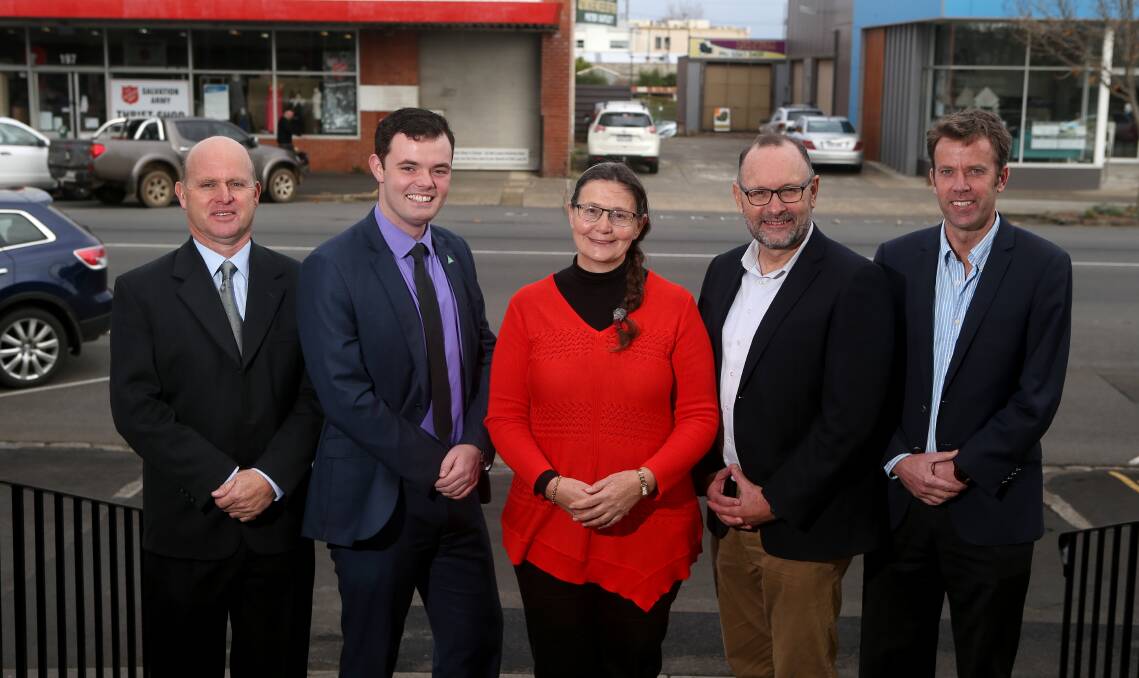 Final message: Independent candidate Michael McCluskey, Greens candidate Thomas Campbell, independent candidate Bernadine Atkinson, Labor candidate Michael Barling and Liberal candidate Dan Tehan. Picture: Amy Paton