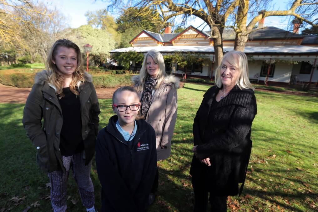 Stars: The cast of Lifting Clouds, l-r Isabella Svojtka, 15, Makani Gladman, 10 from Woolsthorpe, Robyn Svojtka, and Linda Whitaker, in front of Quamby Homestead, where the film was shot. Picture: Rob Gunstone