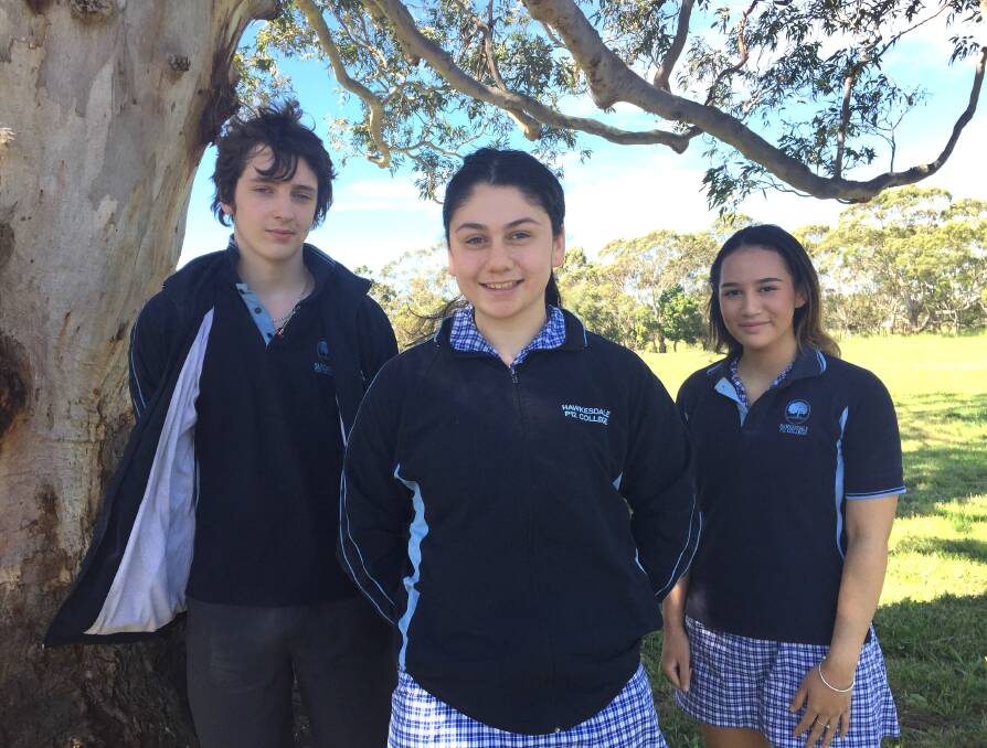 Fresh voices: Year nine Hawkesdale P-12 College students Glenn Evans, 15, Caitlyn Bain, 15 and Mya Johnson, 14, have learned about gender equality and family violence in four classes.