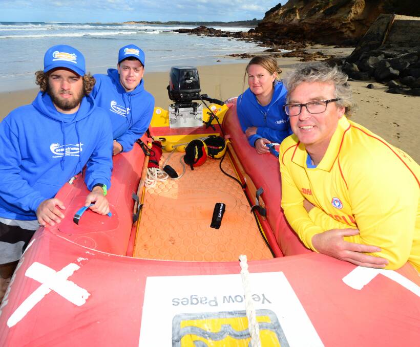Lucky: Rescuers Lachlan Appleby, Nick Lowe, Jane Whitelaw and Matthew Solly, who were on the beach at the time, all belong to both the surf school Go Ride A Wave and Anglesea Surf Life Saving Club.