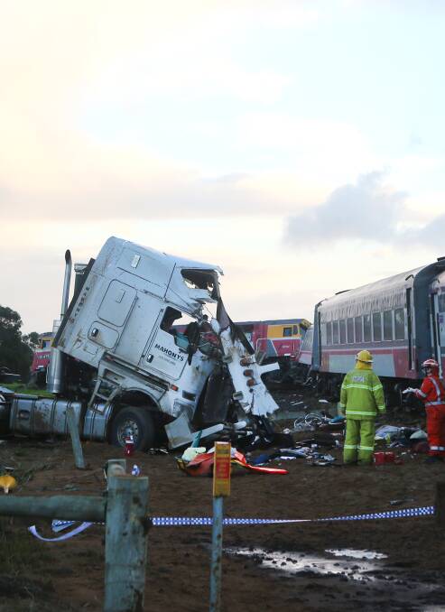 The scene of the collision between a train and a truck at Pirron Yallock.
