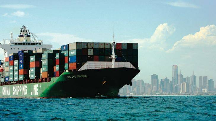 A container ship off Melbourne. Photo: Jessica Shapiro